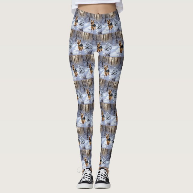 Leggings Yorkshire Terrier Laisser Neige Noël (Devant)