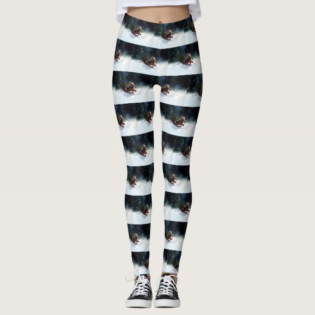 Leggings Yorkshire Terrier neige de Noël hiver (Devant)