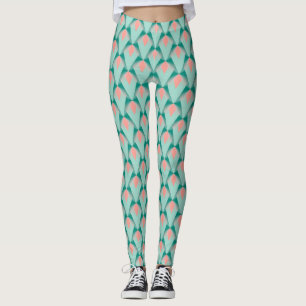 Leggings Yukka Rose Peach Et Motif Art Déco Vert