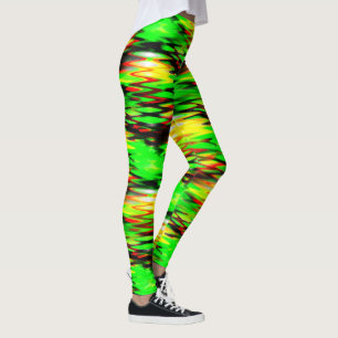 Leggings Zag abstrait à fermeture éclair vert et rouge