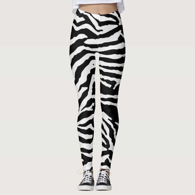 Leggings Zebra Camouflage Motif artistique noir et blanc (Devant)