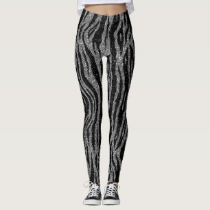 Leggings Zebra Print Black and Grey Silver