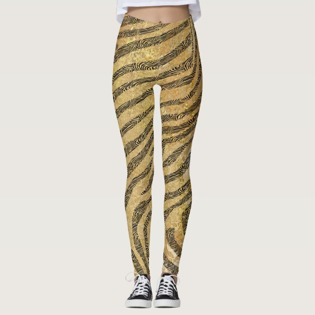 Leggings Zebra Stripes sur la texture du marbre d'or (Devant)