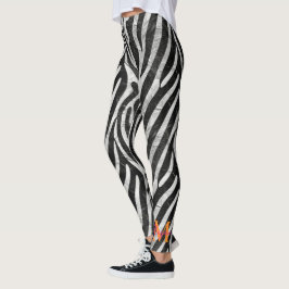 Leggings Zèbre Artistique Gris Orange & Monogramme Rose Cha