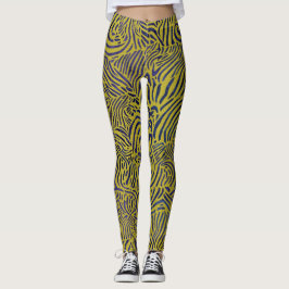 Leggings Zèbre en or métallique et bleu
