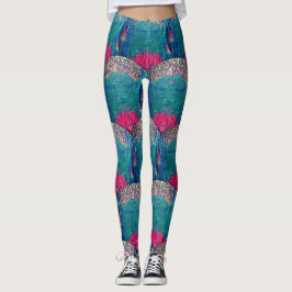 Leggings Zen Buddha Lotus Green Motif Yoga Art