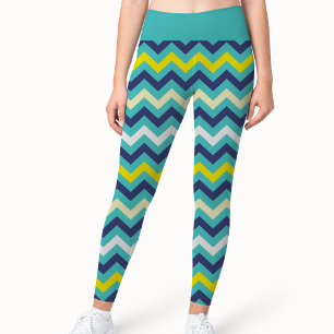 Leggings Zigzag bleu vert jaune Chevron Motif Joli
