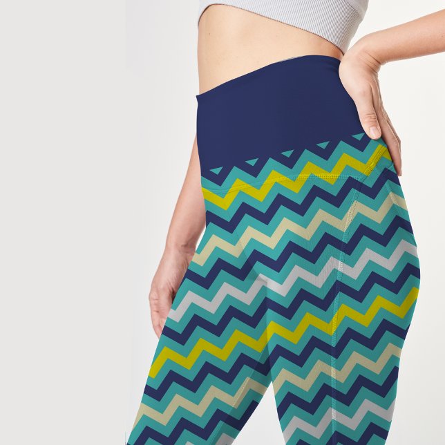 Leggings Zigzag bleu vert jaune Chevron Motif Joli (Créateur téléchargé)