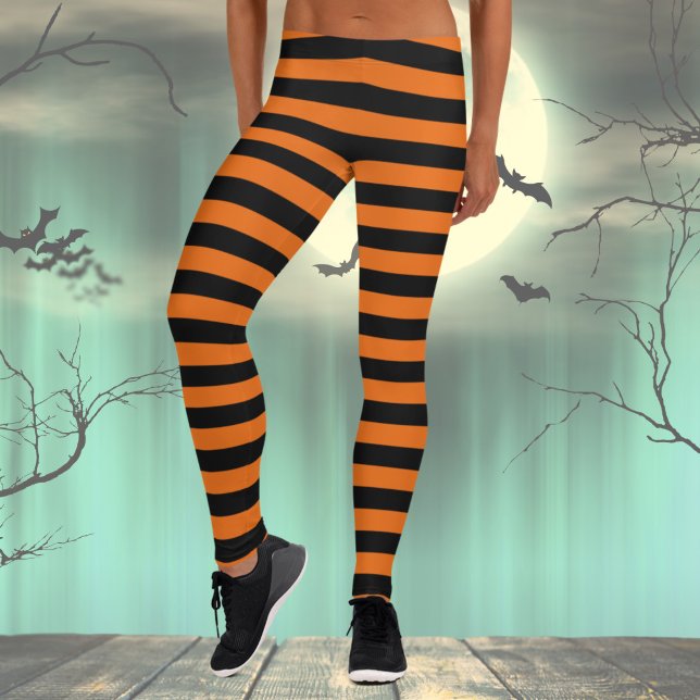 Leggings zu Halloween Black & Orange (Womens Black and Orange Striped Halloween Costume Leggings, Witch Leggings, Fall leggings)