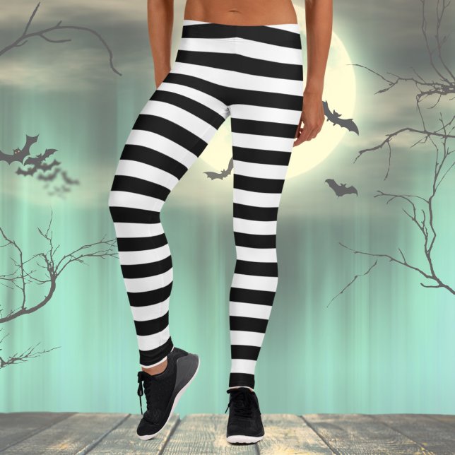 Leggings zu Halloween und Weiß (Striped Leggings, Black and White Striped Women's Leggings, Halloween Costume leggings)