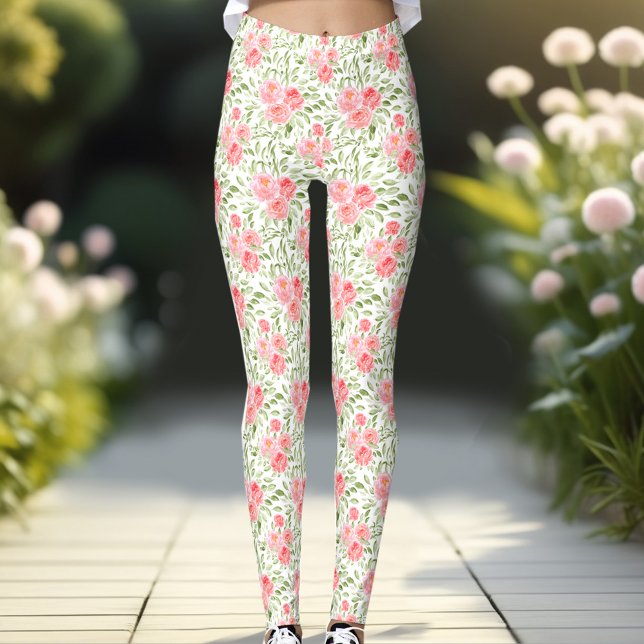Leggings zum Muster der Pfirsichblume (Watercolor Peony Floral Pattern Peach Leggings)