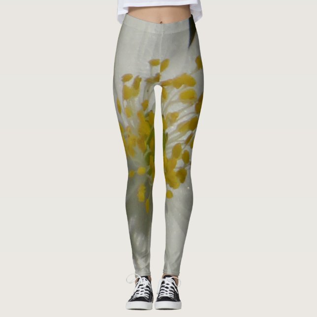 Leggins-weiße und gelbe Blume Leggings (Vorderseite)