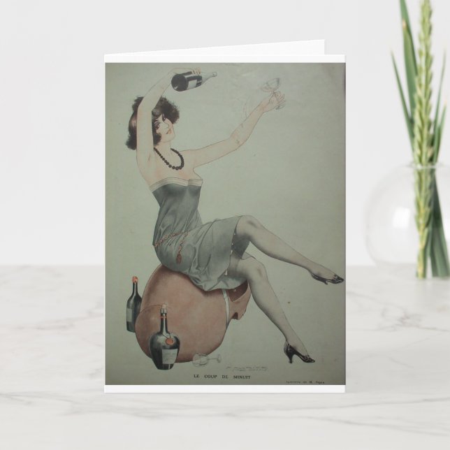 Leggy Flapper Champagner Girl Drinking Wine Karte (Vorderseite)
