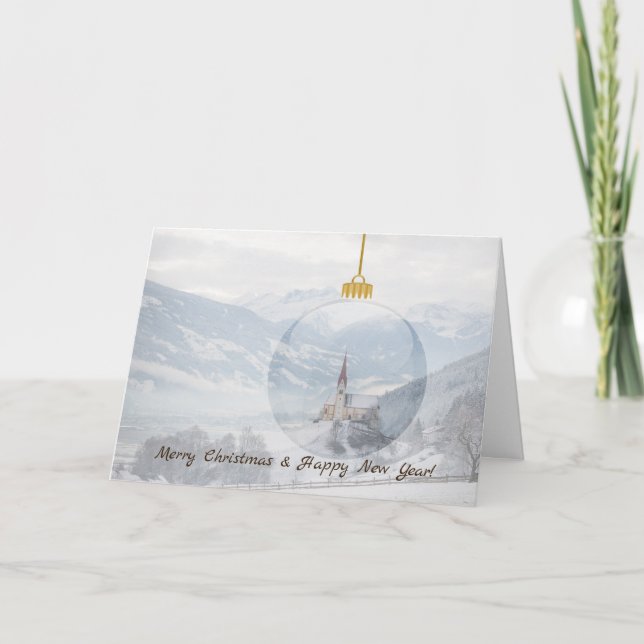 L'église en hiver dans une bille de verre carte de (Devant)