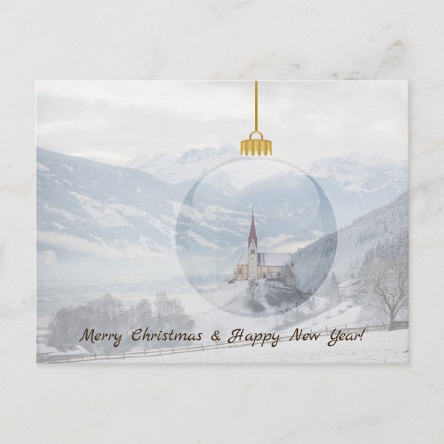 L'église en hiver dans une bille de verre carte de (Devant)