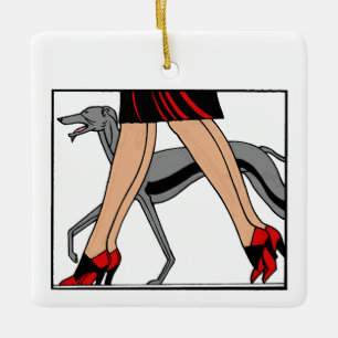 Legs Art Deco Women Greyhound Whippet Dog R Keramikornament