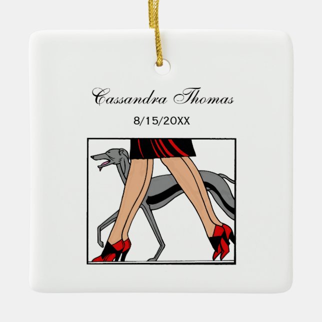 Legs Art Deco Women Greyhound Whippet Dog R Keramikornament (Vorderseite)