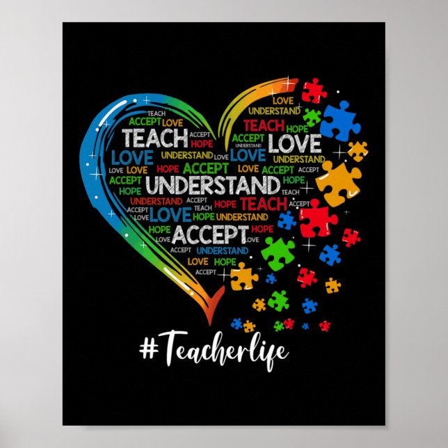 Lehre Akzeptanz Liebe Lehrer Herzautismus Poster (Vorne)