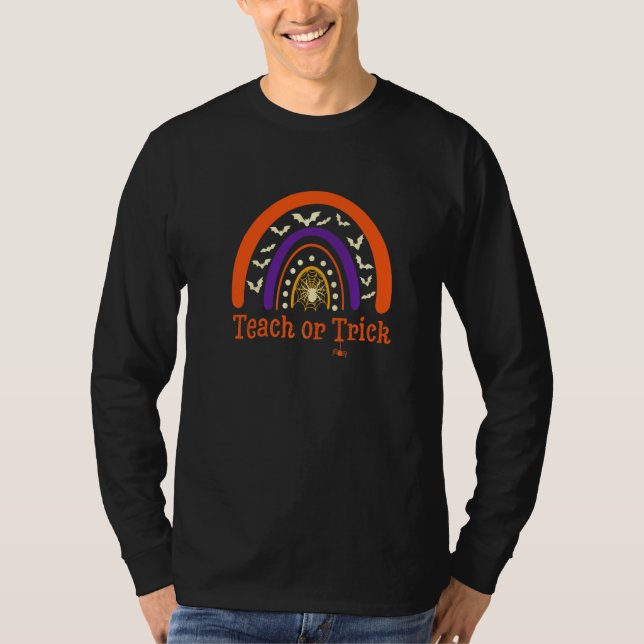 Lehren oder Täuschen Regenbogen Halloween Lehrer L T-Shirt (Vorderseite)