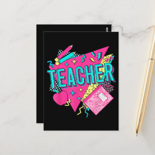 Lehrer 90er Retro Bunter Lehrer Zurück zur Schule Postkarte