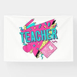 Lehrer 90er Retro Farbiger Lehrer Zurück zur Schul Banner