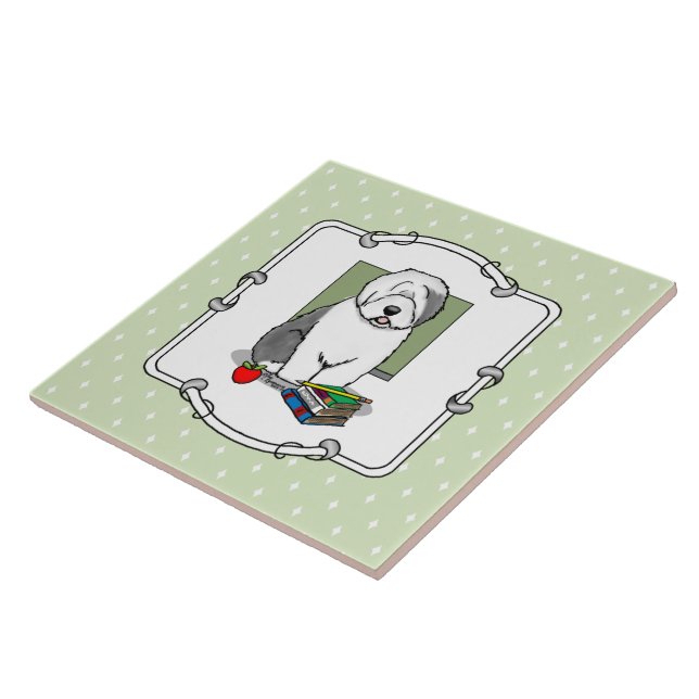 Lehrer Alte Englische Schafhunde (Grau 1) Niedlich Fliese (Seite)