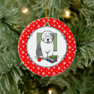 Lehrer Alte Englische Schafhunde (Grau 1) Niedlich Keramik Ornament