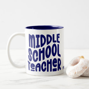 Lehrer an der Mittelschule Dunkelblaue Typografie Zweifarbige Tasse