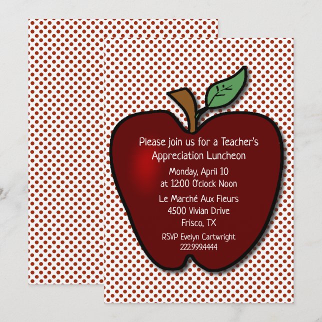 Lehrer Apple auf Polka Dots Luncheon  Einladung (Vorne/Hinten)