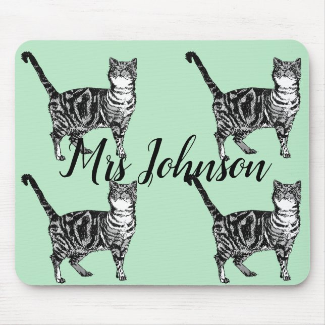 Lehrer benennen Tabby Cat Computer Mouse Mat Pad Mousepad (Vorne)