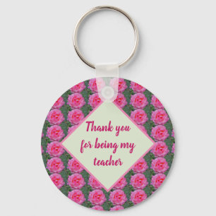 Lehrer Bewertung Rosa Rose Muster florale Schlüsselanhänger