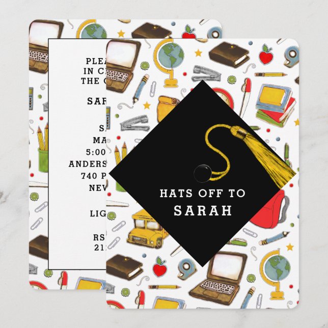 Lehrer Bildung Abschluss Einladung (Vorne/Hinten)