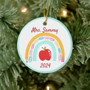 Lehrer Boho Regenbogen Schule Individuelles Weihna Keramik Ornament