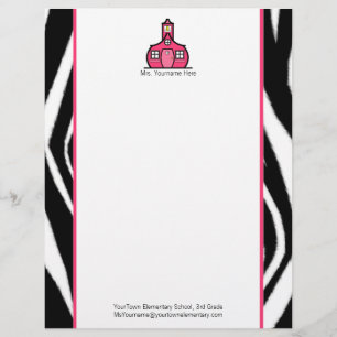 Lehrer-Briefkopf - Zebra-Druck und Rosa Briefbogen