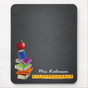 Lehrer-Buch-Stapel mit Apple-Tafel-Monogramm Mousepad