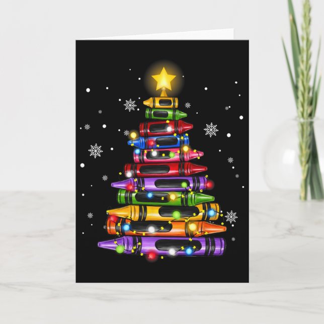 Lehrer Buntstift Weihnachtsbaum Lichter Schüler Sc Karte (Vorderseite)