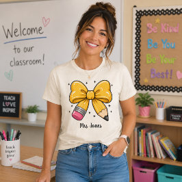 Lehrer Coquette Bleistift Schleife Gold Glanz Name Tri-Blend Shirt