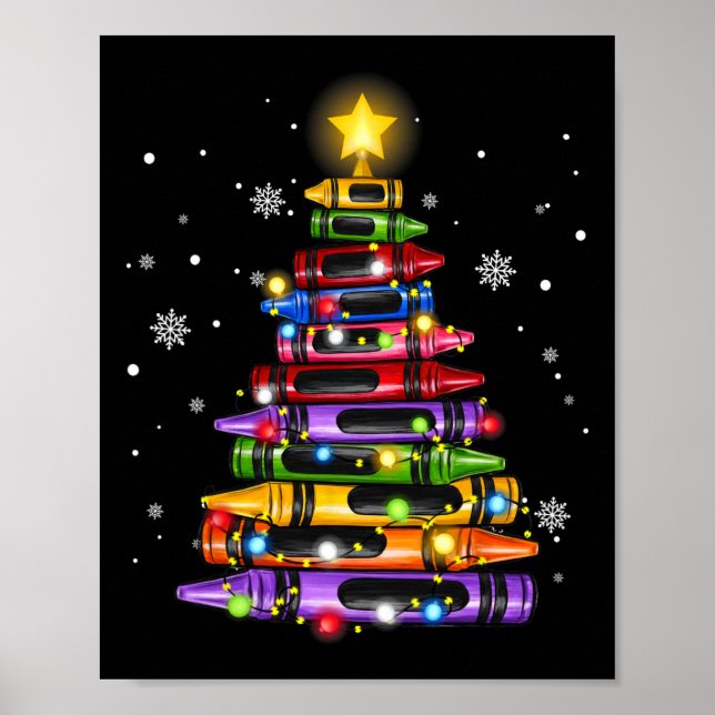 Lehrer Crayon Christmas Tree Lights Student Schoo Poster (Vorne)