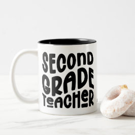Lehrer der 2. Klasse Schwarzes Schriftzug-Design Zweifarbige Tasse