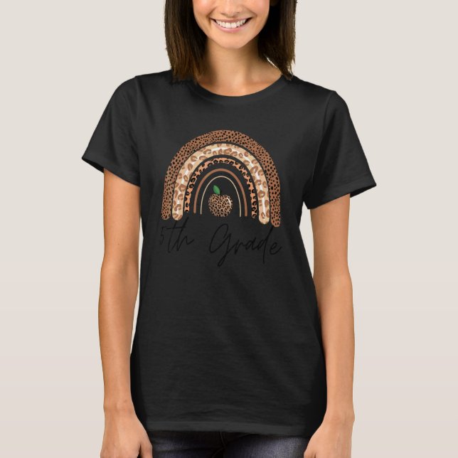 Lehrer der 5. Klasse Leopard Regenbogen Erntedankf T-Shirt (Vorderseite)