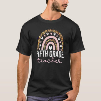 Lehrer der fünften Klasse Leopard Boho Regenbogen T-Shirt
