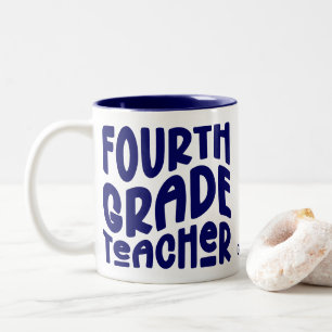 Lehrer der vierten Klasse Dunkelblaue Schrift Zweifarbige Tasse