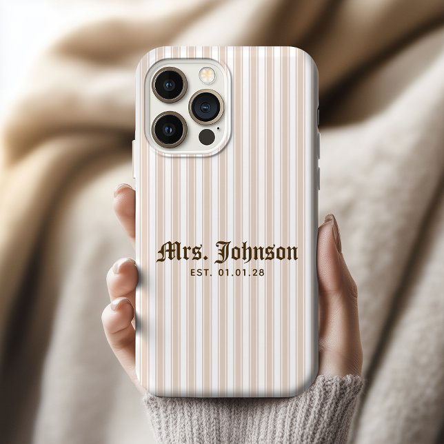 Lehrer | Elegantes Brautgeschenk mit beiger Streif iPhone 15 Pro Max Hülle (bride phone case, newlywed gift, wedding shower gift, anniversary gift for her, engagement gift,)