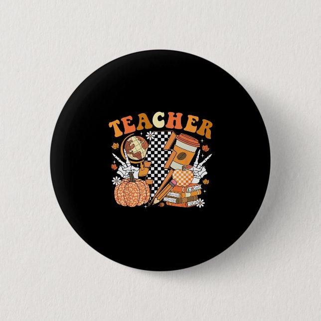 Lehrer Erntedankfest Kaffee Kürbisgewürz Halloween Button (Vorderseite)