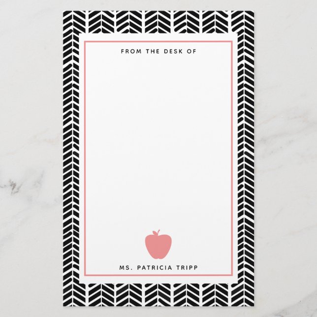 Lehrer Fischgrätenmuster-rosa Apples Boho Briefpapier (Vorderseite)
