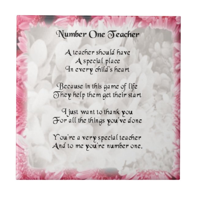 Lehrer-Gedicht - rosa Blumenrand Entwurf Fliese (Vorderseite)