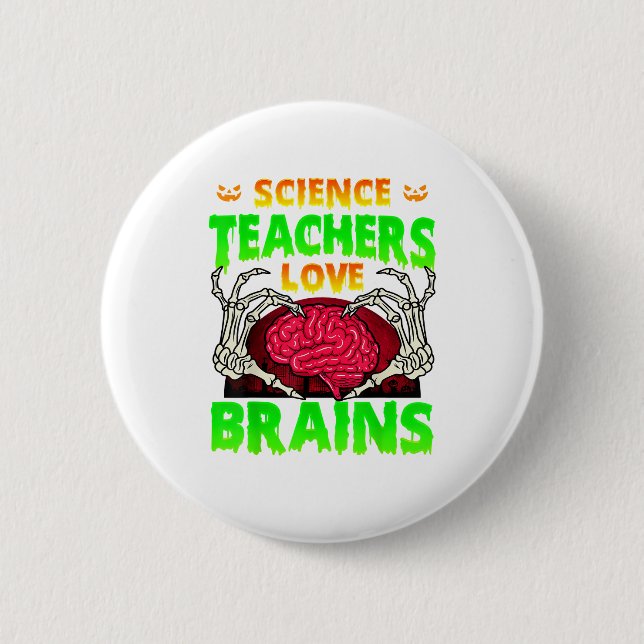 Lehrer Gehirne Skeleton Hand Herz Halloween Button (Vorderseite)