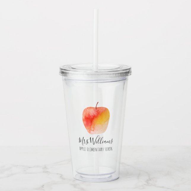 Lehrer Geschenk Wasserfarben Apple Personalisierte Acryltrinkbecher (Vorderseite)