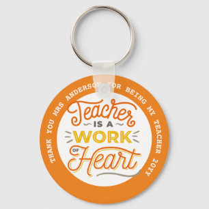 Lehrer gibt Kursmaterial von Kindern für Schulklas Schlüsselanhänger