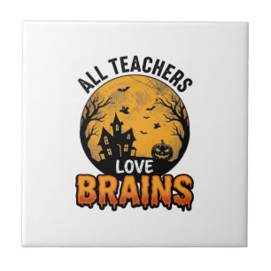 Lehrer Halloween Liebe Gehirne Vintage Design_1 Fliese